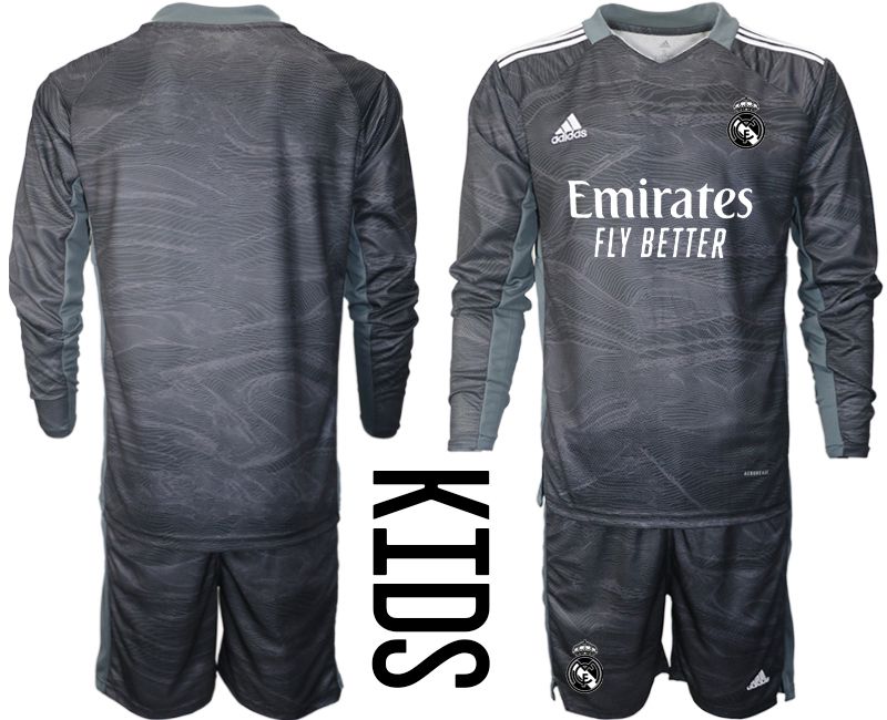 Youth 2021-2022 Club Real Madrid black goalkeeper long sleeve blank Soccer Jersey->youth soccer jersey->Youth Jersey